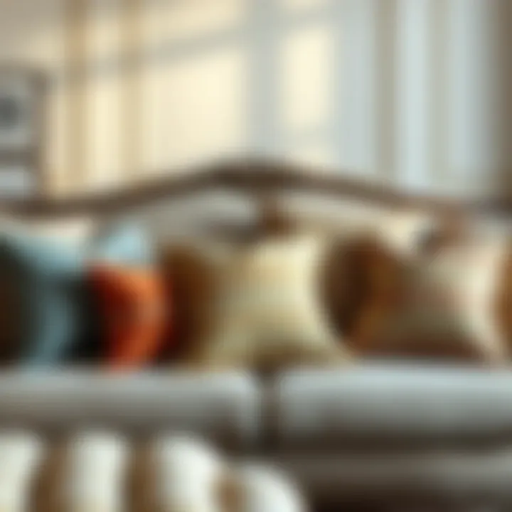 Artful Display of Diverse Sofa Pillows Artful display of sofa pillows in various shapes and sizes on a classic sofa