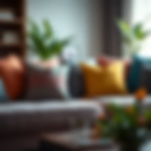 Elegant arrangement of colorful sofa pillows on a modern couch