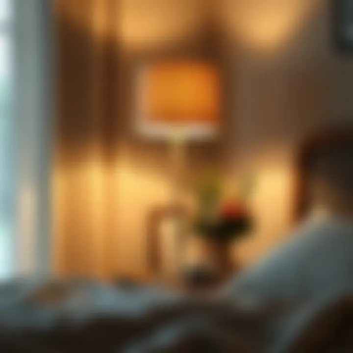 Modern minimalist lamp illuminating a cozy bedroom corner