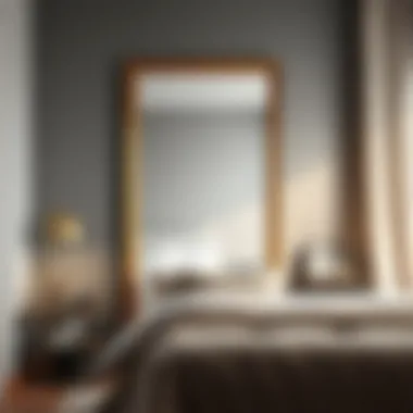 Brass Charm in Modern Bedrooms A stylish bedroom featuring a brass full-length mirror next to a bed.