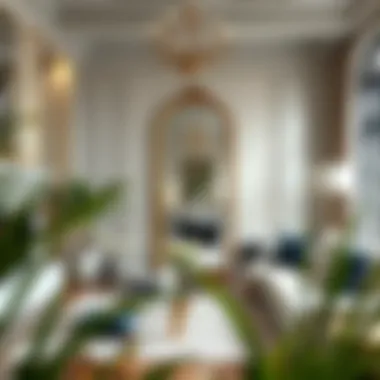 Sophistication in Living Spaces A beautifully decorated living room showcasing a brass full-length mirror.