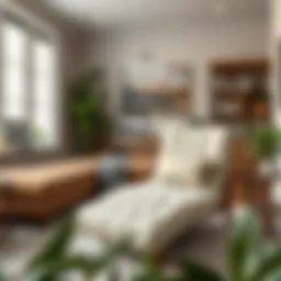 Elegant chaise chair pad in a cozy living room setting