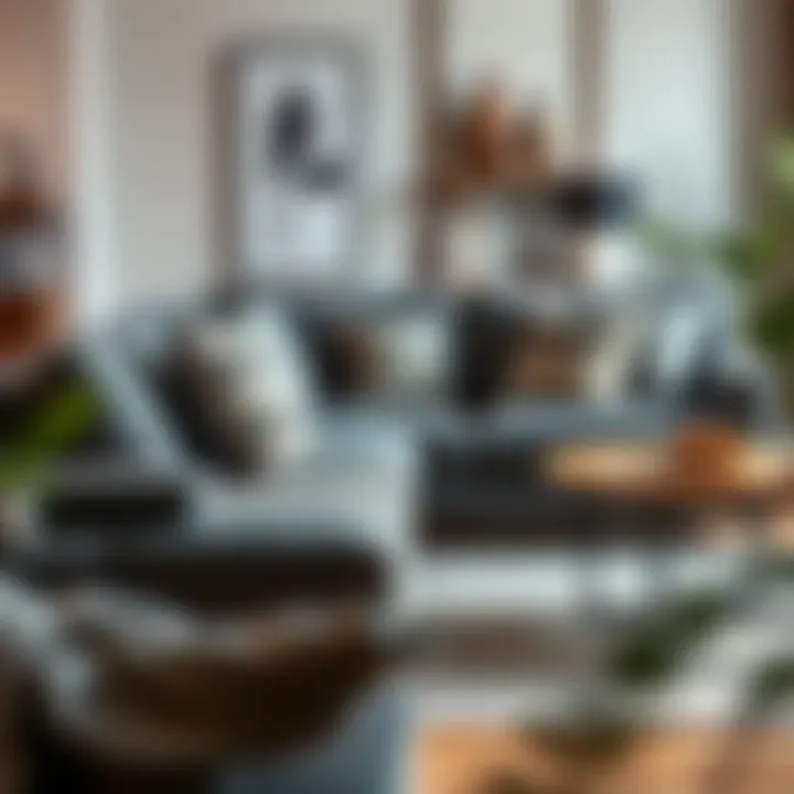 Charcoal gray sectional couch with plush cushions and stylish throw pillows