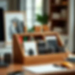 Elegant wooden desk organizer with compartments for art supplies