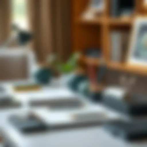 Elegant desk stationery set arranged on a workspace