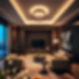 Elegant living room illuminated with modern lighting fixtures