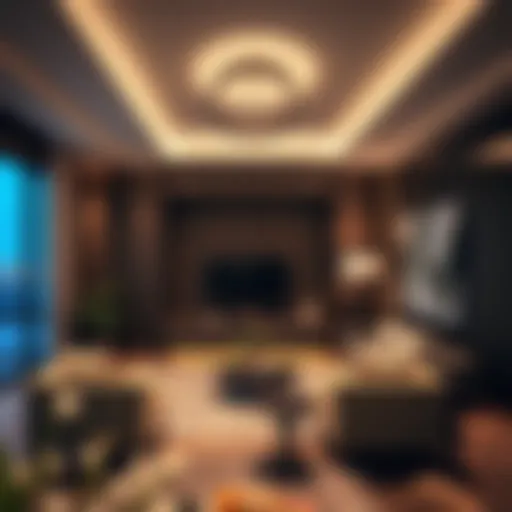 Elegant living room illuminated with modern lighting fixtures