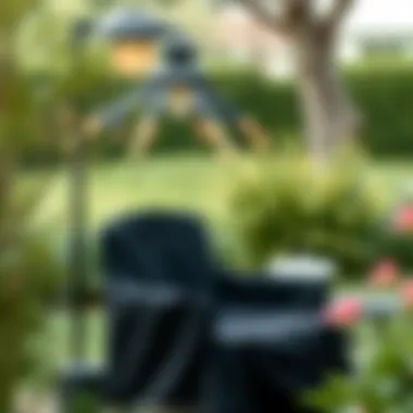 Stylish Black Outdoor Chair Cover Black outdoor chair cover in a serene garden setting