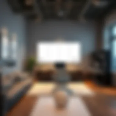 LED wall light panels illuminating a stylish home office environment