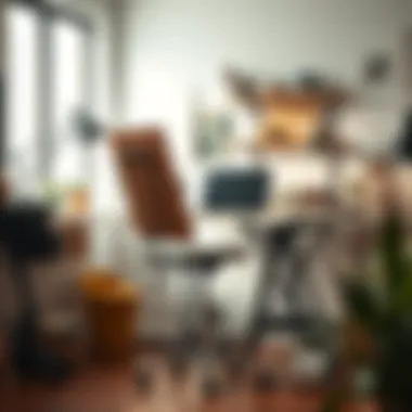 Enhancing Creativity in a Design Workspace Creative workspace with a stationary drafting chair and design tools