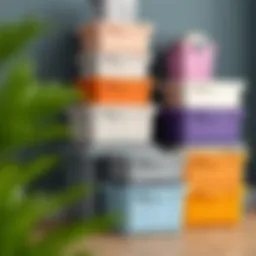A variety of stackable storage bins in different colors and sizes