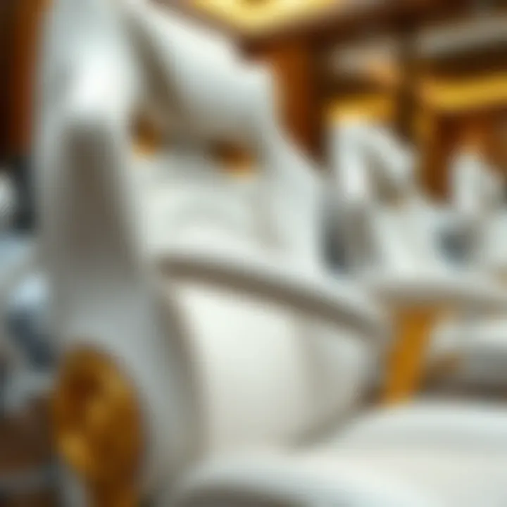 Close-up view of ergonomic features in a white and gold computer chair