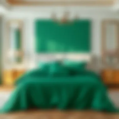 Elegant bedroom decor featuring emerald green sheets