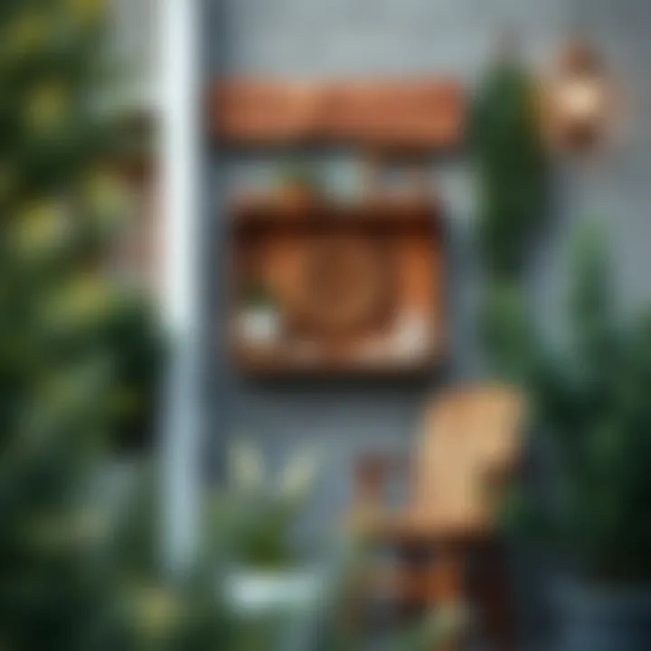 Rustic Wooden Wall Hanging in Garden A rustic wooden wall hanging that adds charm to a garden setting.