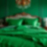 Luxurious emerald green bedding set on a queen bed