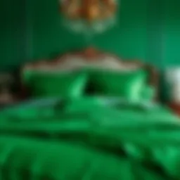 Luxurious emerald green bedding set on a queen bed