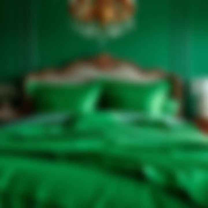 Luxurious emerald green bedding set on a queen bed