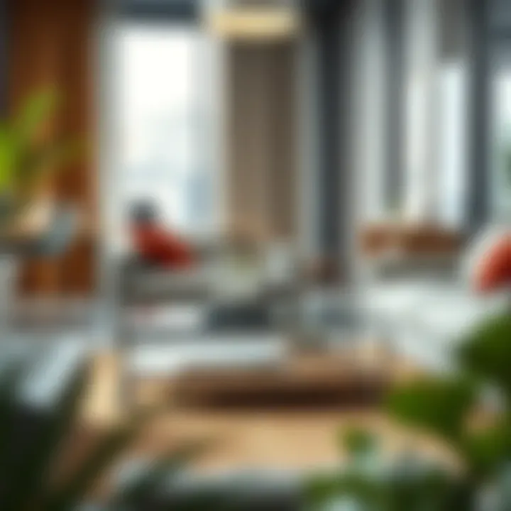 Modern small coffee table in an office setting