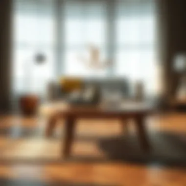 Stylish wood coffee table with books and decor