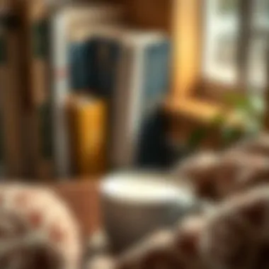 Cozy coffee nook featuring a milk froth mug amidst a backdrop of books