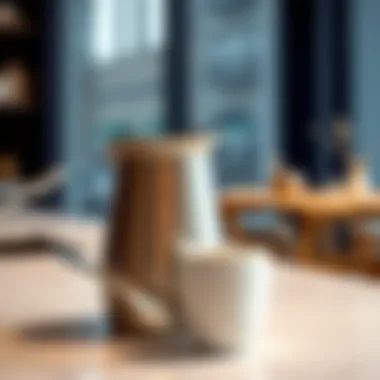 Stylish stainless steel milk frothing pitcher on a marble countertop