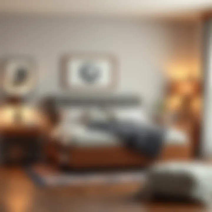 Functional bedroom featuring a bed with drawers and chic decor