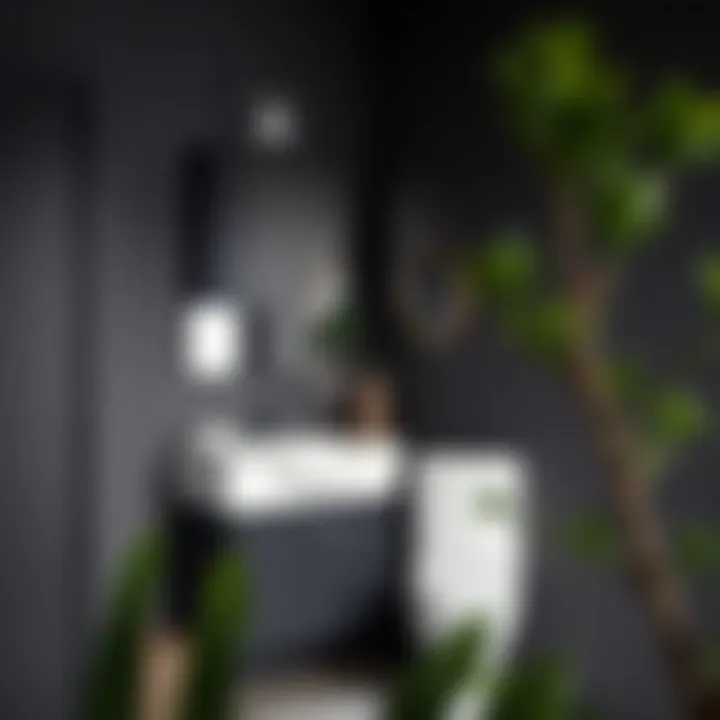 Compact black corner vanity maximizing space efficiency