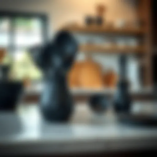 The Elegance of Black Wooden Utensils Elegant black wooden utensils displayed on a kitchen countertop