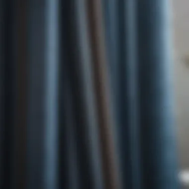 Close-up of fabric texture of a blue shower curtain