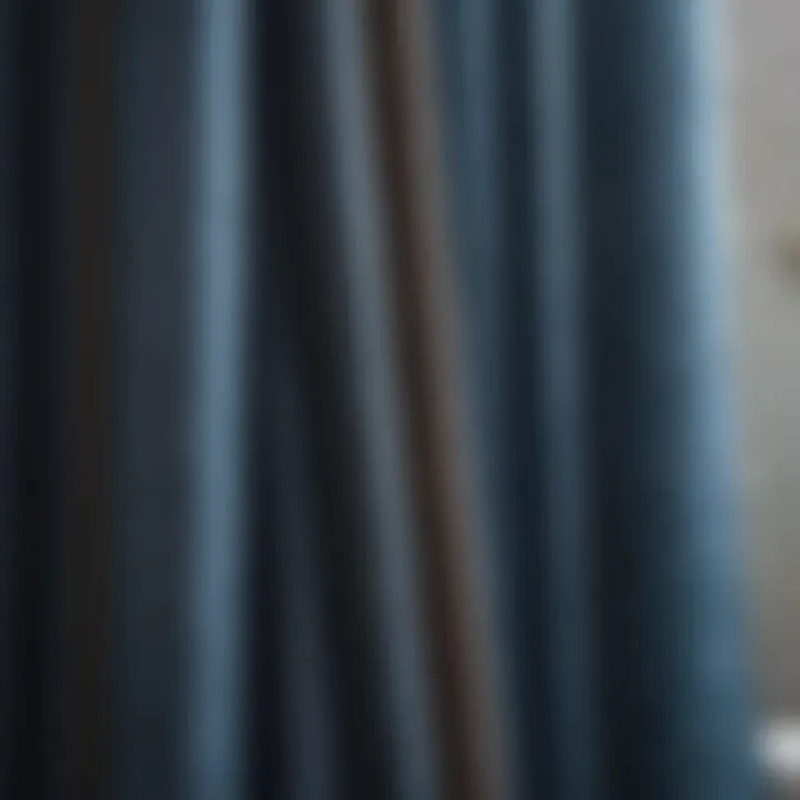 Close-up of fabric texture of a blue shower curtain