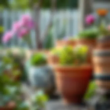 Ceramic flower pots in a garden setting, highlighting their aesthetic appeal