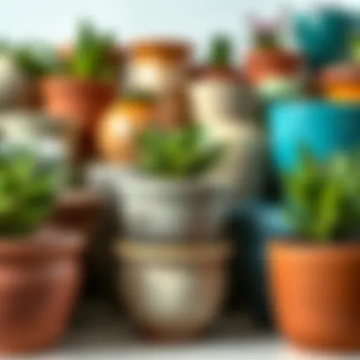 A variety of ceramic flower pots showcasing different colors and textures