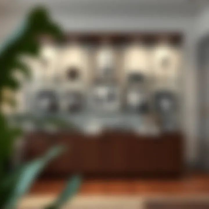 Artistry and Organization Combined Well-organized clear glass display cabinet with art pieces