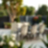 Elegant patio dining chairs in a serene outdoor setting