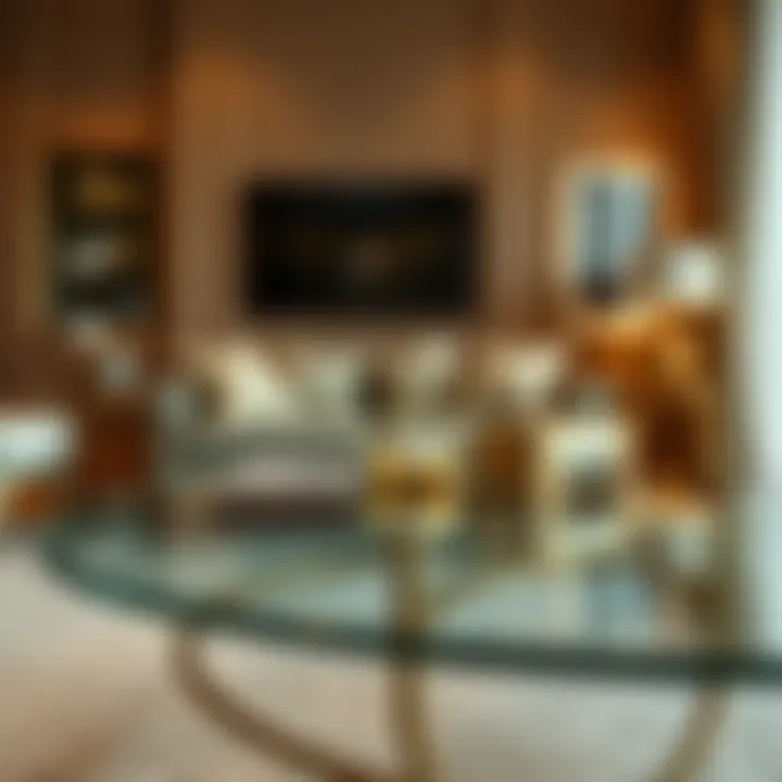 Chic glass coffee table reflecting elegant interior decor