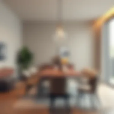 Modern dining space with minimalist decor and artistic lighting