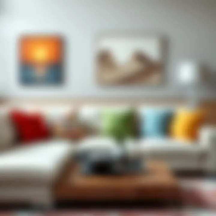 Colorful cushions complementing a cream L-shape sofa