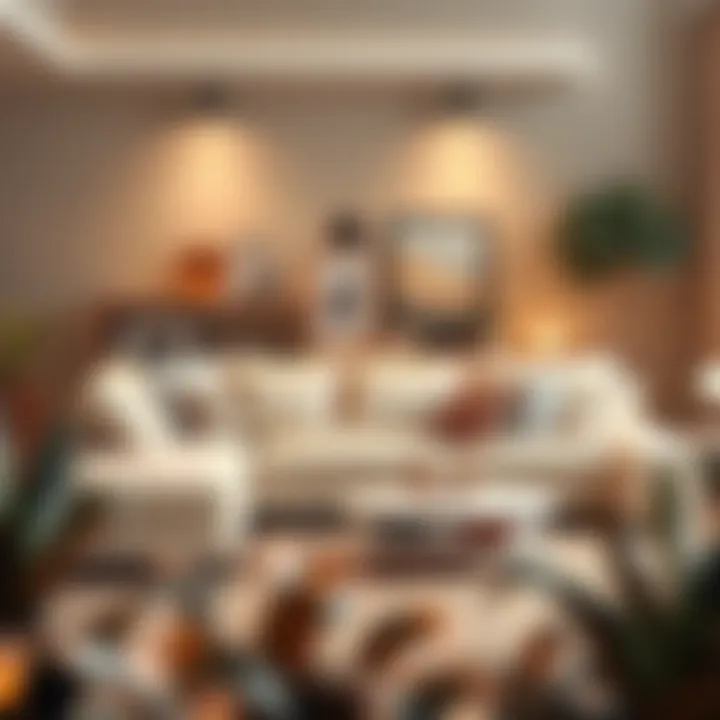 Cream L-shape sofa styled with a coffee table and decor items