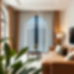 Elegant crushed voile grommet curtains in a stylish living room