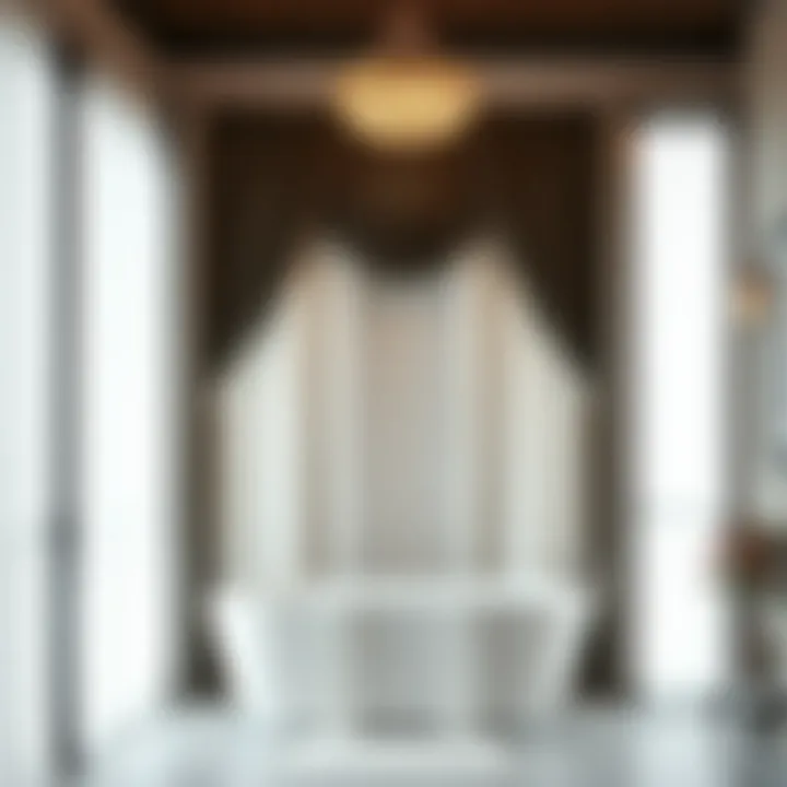 Elegant extra long shower curtain with valance enhancing bathroom decor