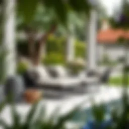 Luxurious extra wide outdoor chaise lounge set in a contemporary garden