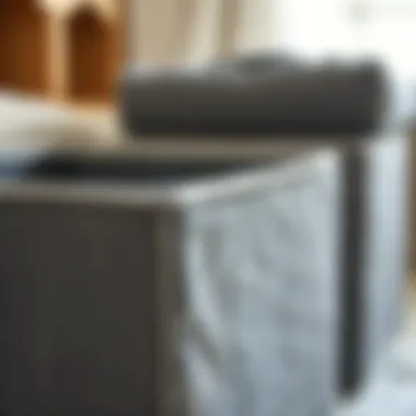 Textural Beauty of Gray Fabric Storage Cubes Close-up view of gray fabric storage cube showcasing texture and quality