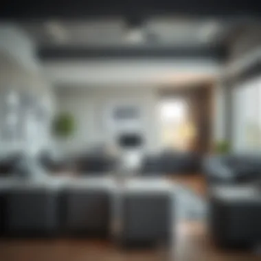 Efficient Organization in a Modern Home Office Stylish home office featuring gray fabric storage cubes for efficient organization