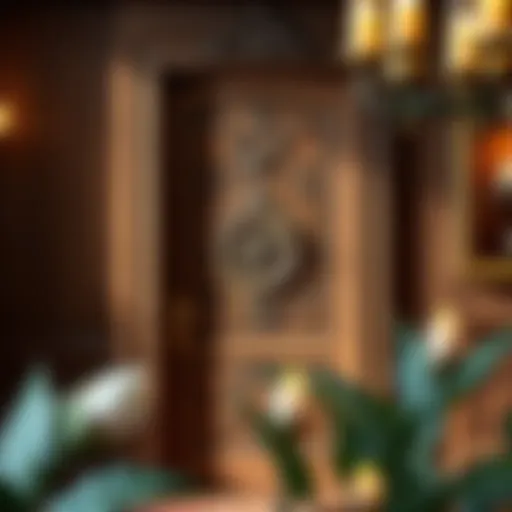 Elegant wooden prehung door with intricate design