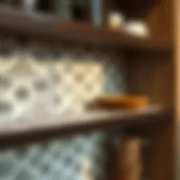 Close-up of a beautiful patterned kitchen shelf liner