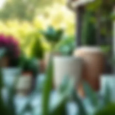 Elegant Arrangement of Large Pots on the Patio Beautifully arranged large plant pots on a patio