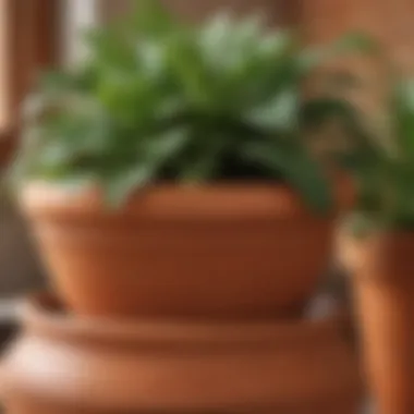 Close-up of a well-cared terracotta pot with vibrant plants