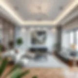 A modern living room with minimalist decor and a cozy atmosphere