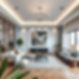 A modern living room with minimalist decor and a cozy atmosphere