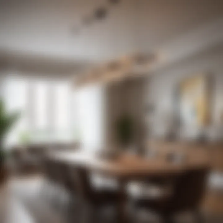 Elegant long ceiling fixture in a dining area